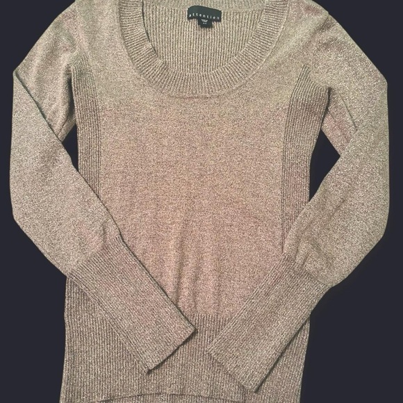 Shimmering Scoop Neck Ribbed Knit Sweater - Metallic Gold & Brown - Picture 8 of 9